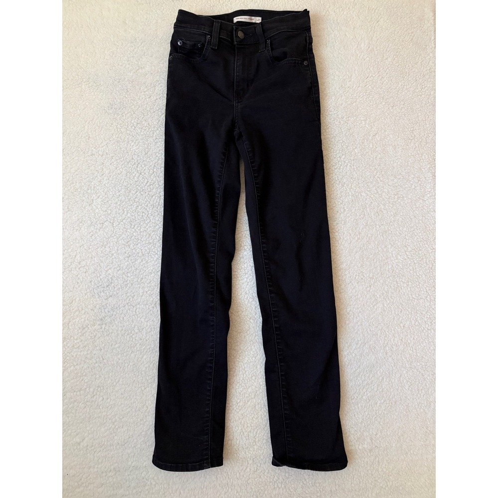 Levis 724 High Rise Straight Jeans Womens 25 Black Dark Wash Stretch Denim